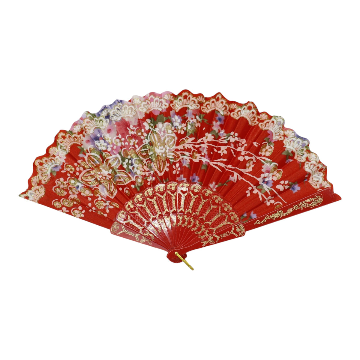 Gold Glitter Floral Colorful Hand Held Folding Fan JF6423-10 (12PC)