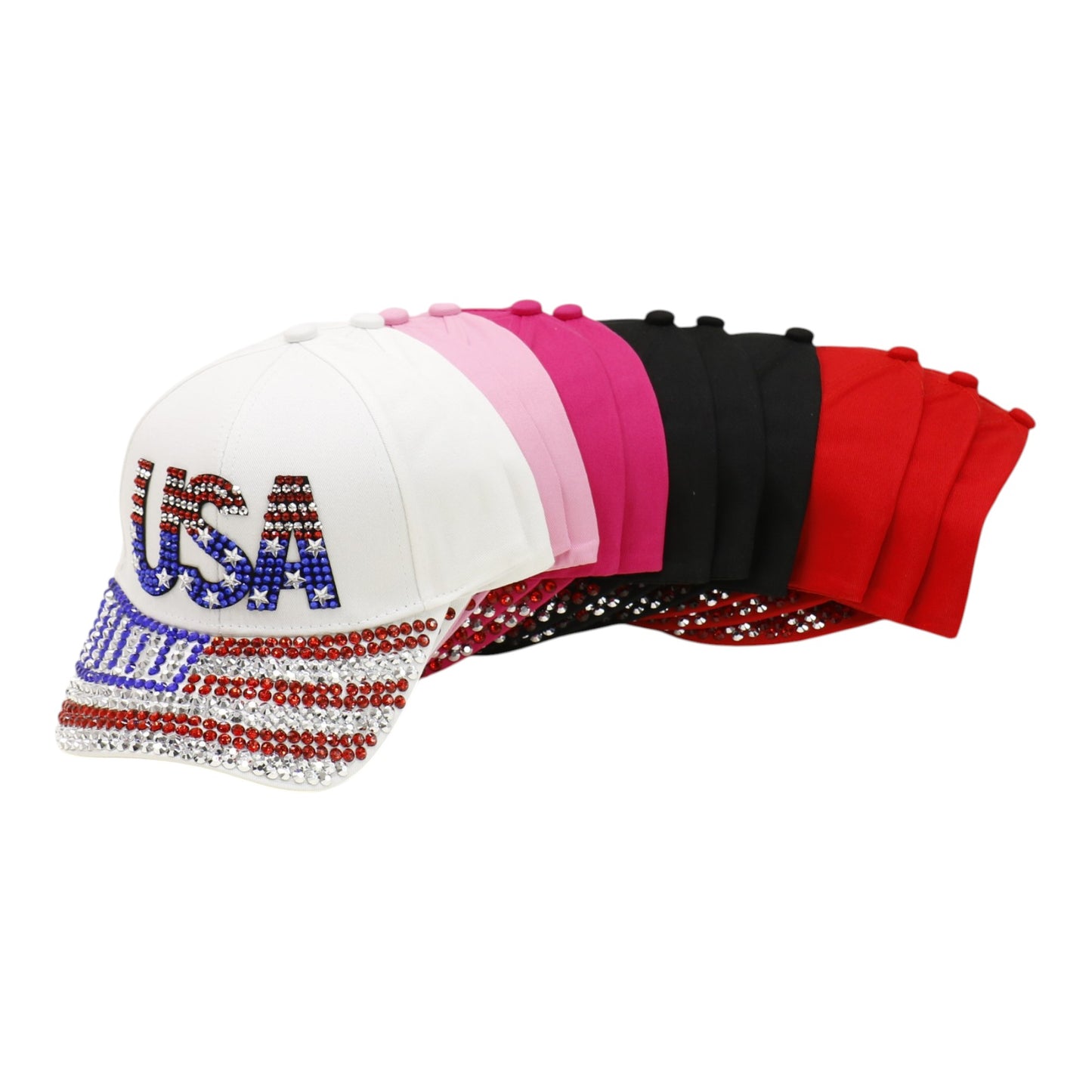 American Flag Rhinestone Studded CAP HA6323-6 (12PC)
