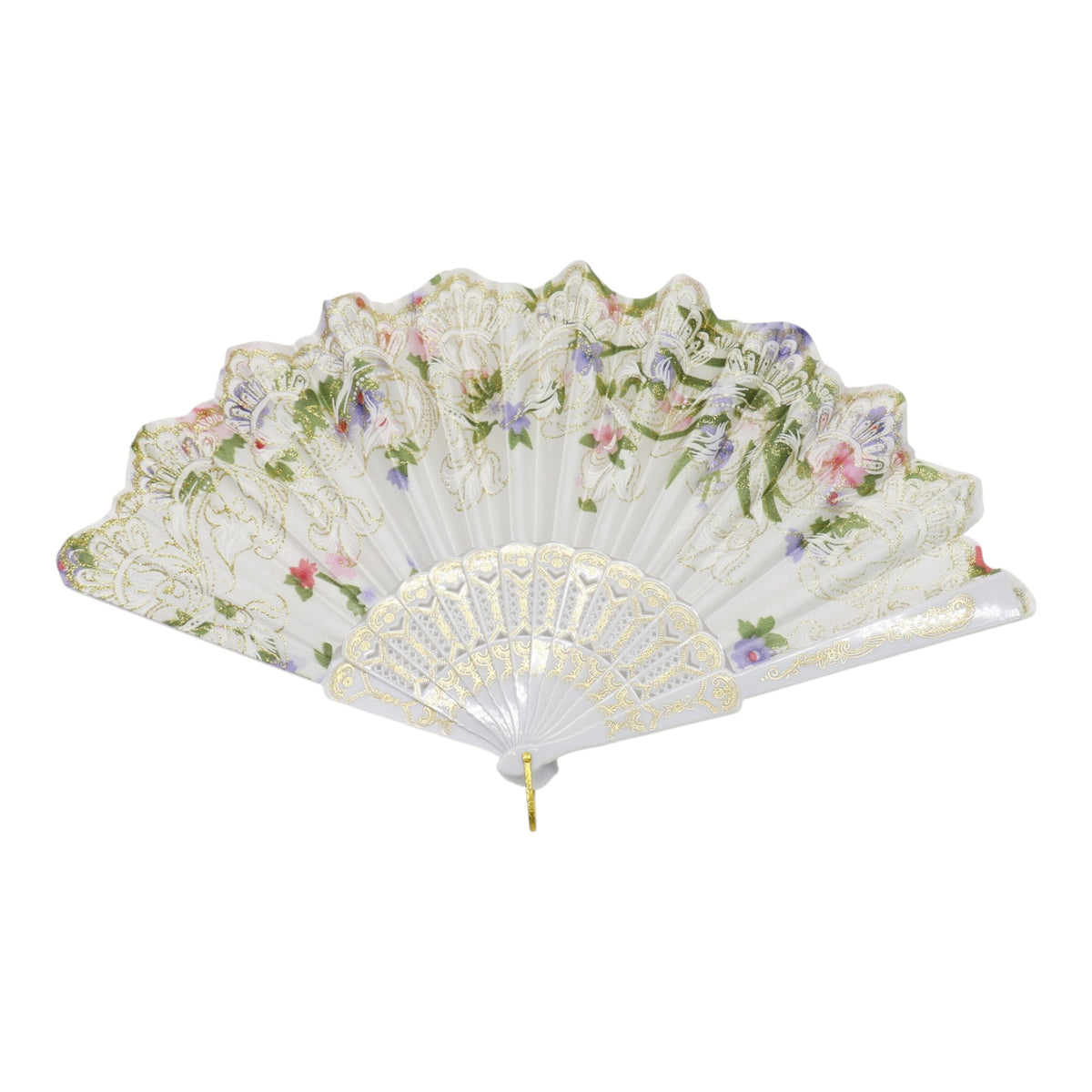 Gold Glitter Floral Colorful Hand Held Folding Fan JF6423-10 (12PC)