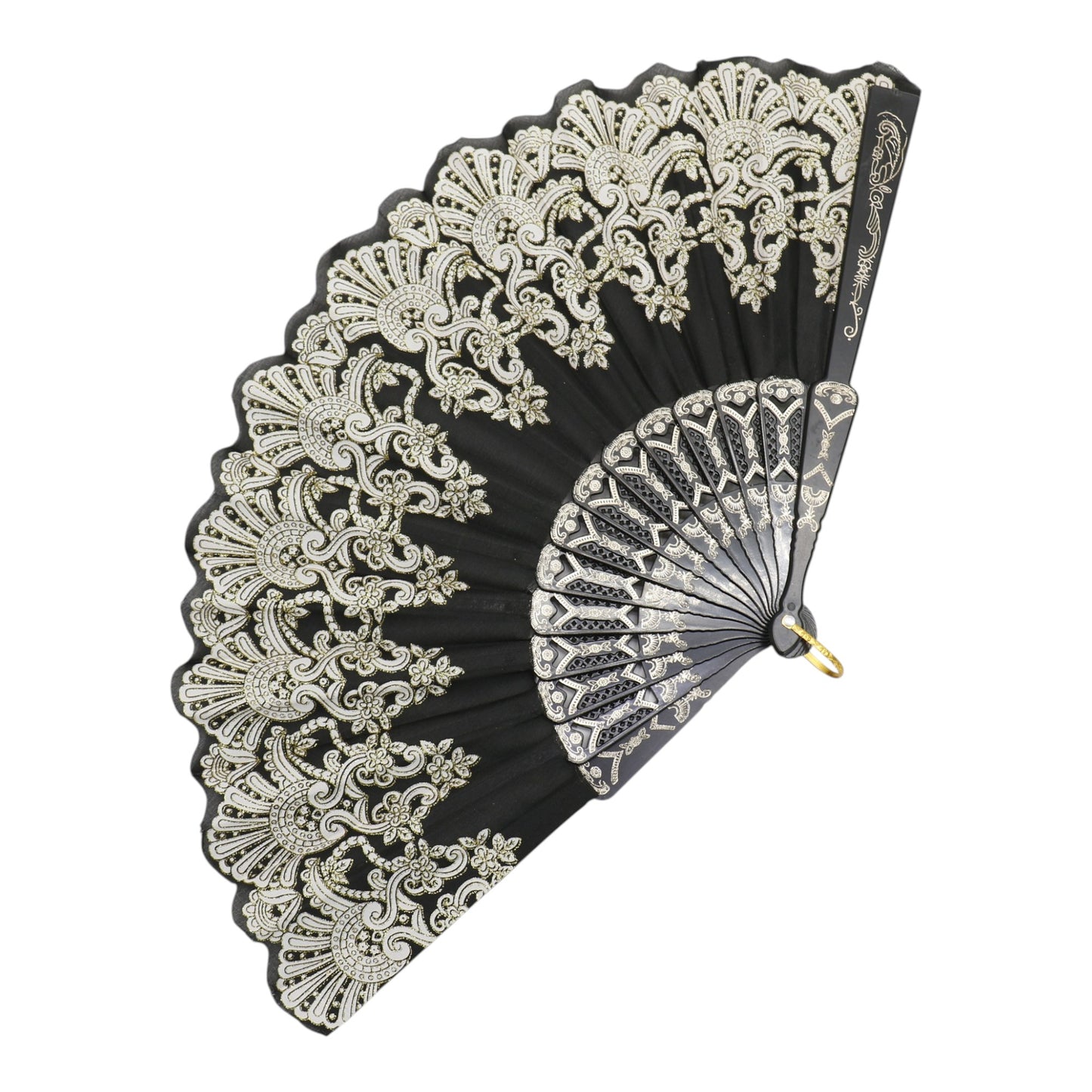 Colorful Gold Floral Glitter Handheld Folding Fan FN161AA (12PC)