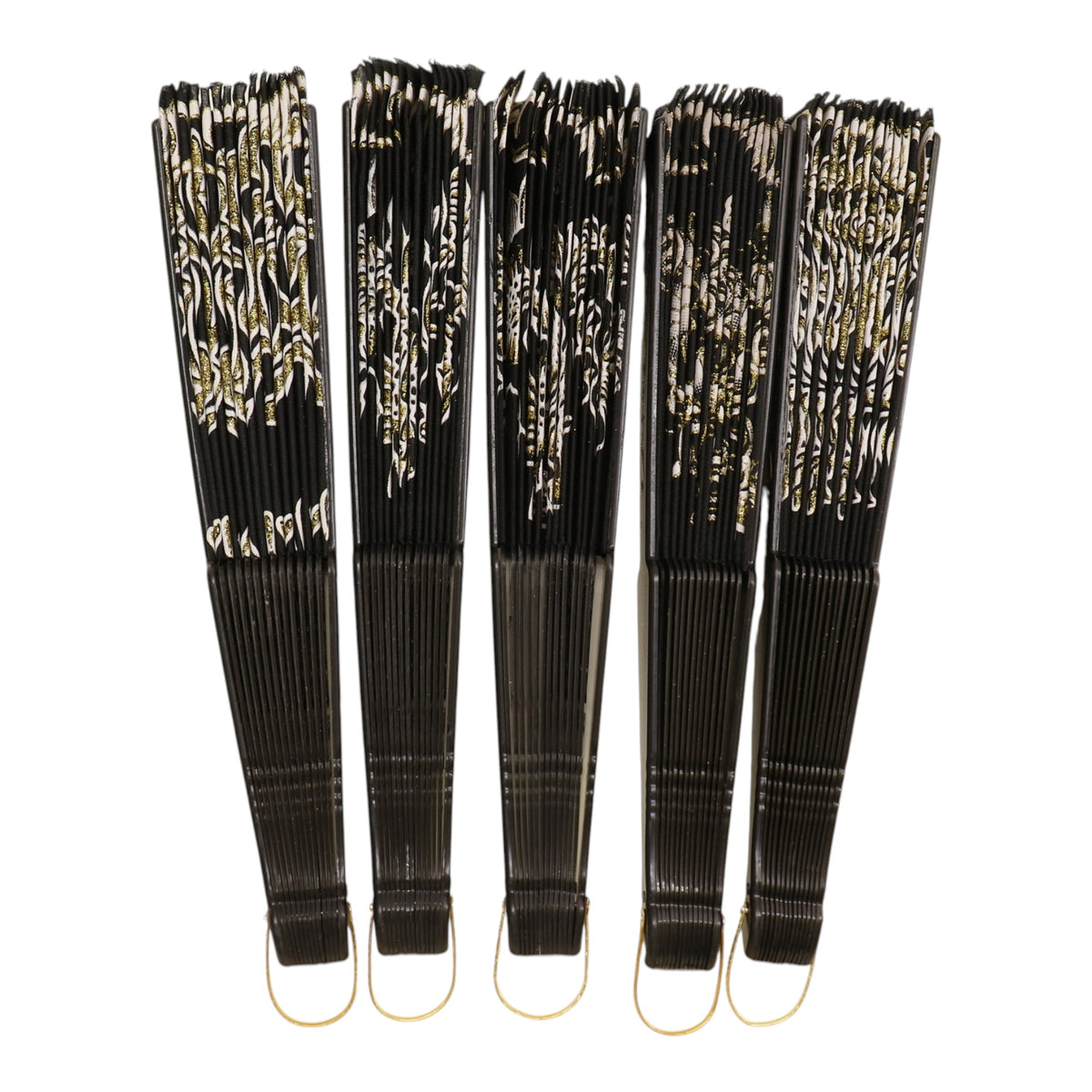 Black Floral Gold Glitter Black Frame Hand Held Folding Fan SZ08 (12PC)