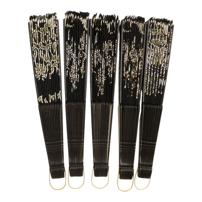 Black Floral Gold Glitter Black Frame Hand Held Folding Fan SZ08 (12PC)