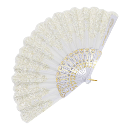 Colorful Gold Floral Glitter Handheld Folding Fan FN161AA (12PC)