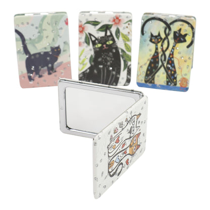 Cat Cartoon Rectangular Glitter Compact Makeup Mirror JM6423-30 (12PC)