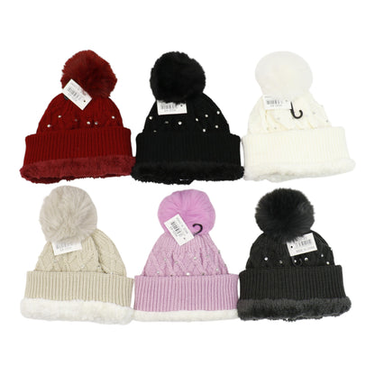Pom Pom Rhinestone Decor Beanie H20-45. (12PC)