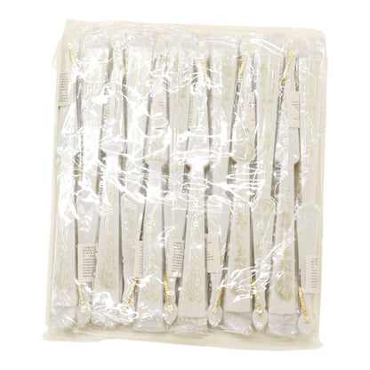White Lace Transparent Gold Glitter Flora Hand Held Folding Fan JF6804-30A (12PC)