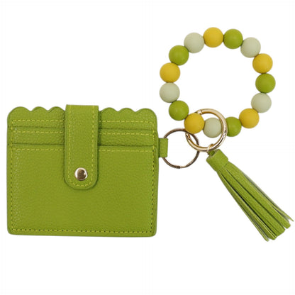 Silicone Bracelet with Multi Color Leather Wallet Tassel JB6126-18 (12PC)