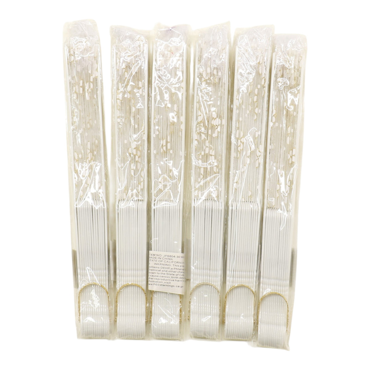 White Lace Transparent Gold Glitter Flora Hand Held Folding Fan JF6804-30A (12PC)