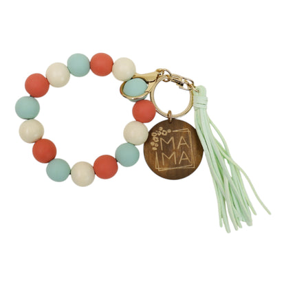 Multi Color Beaded Keychain Bracelet With Tassel JK6226-2. (12PC)