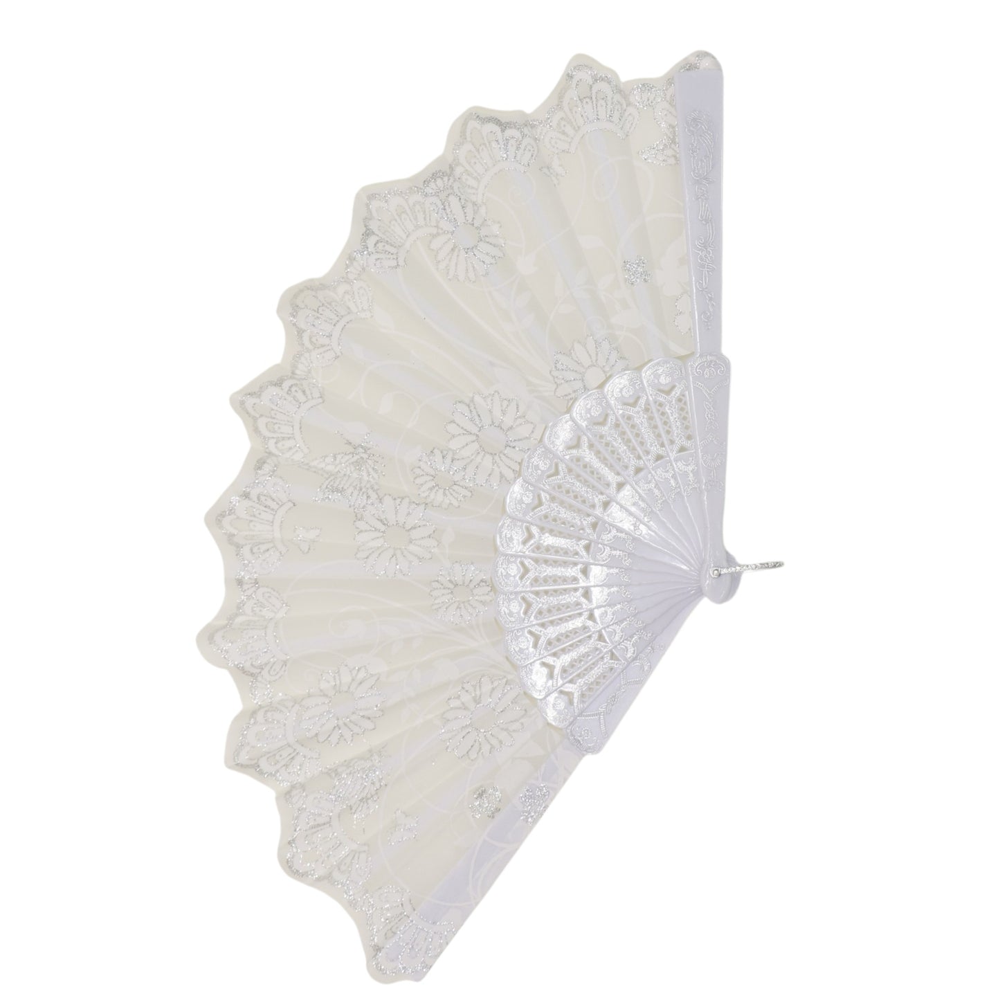 Silver Floral Glitter Hand Held Folding Fan JF6323-7 (12PC)