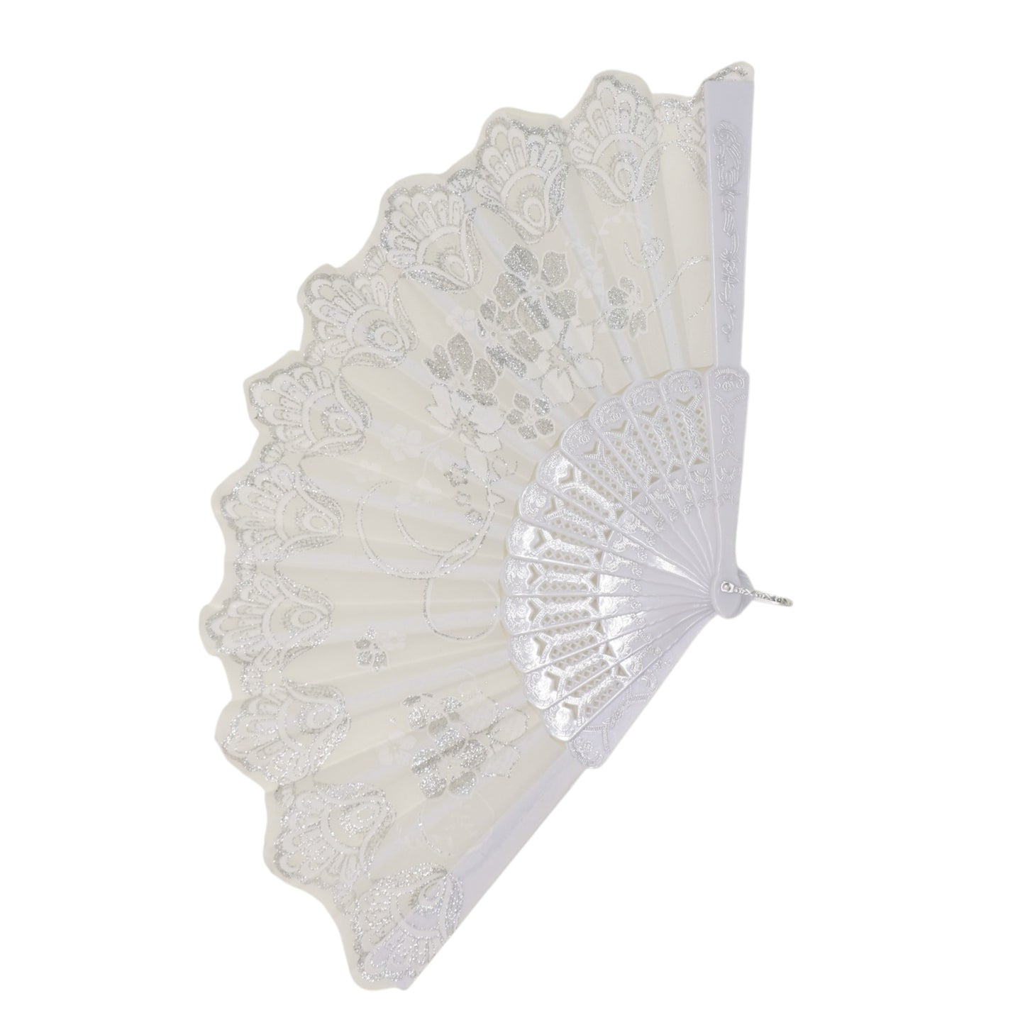 Silver Floral Glitter Hand Held Folding Fan JF6323-7 (12PC)
