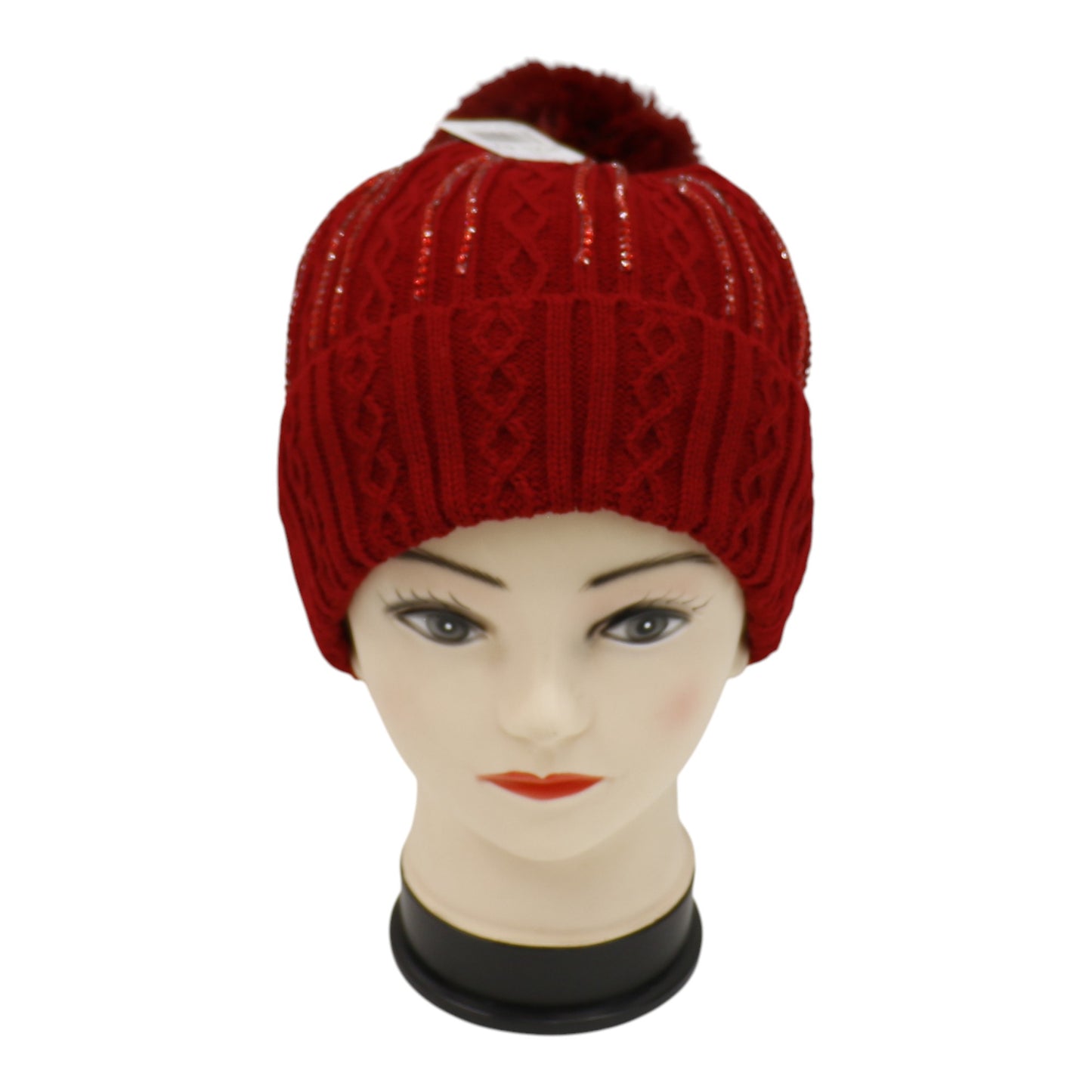 Pom Pom Rhinestone Decor Beanie H20-42. (12PC)