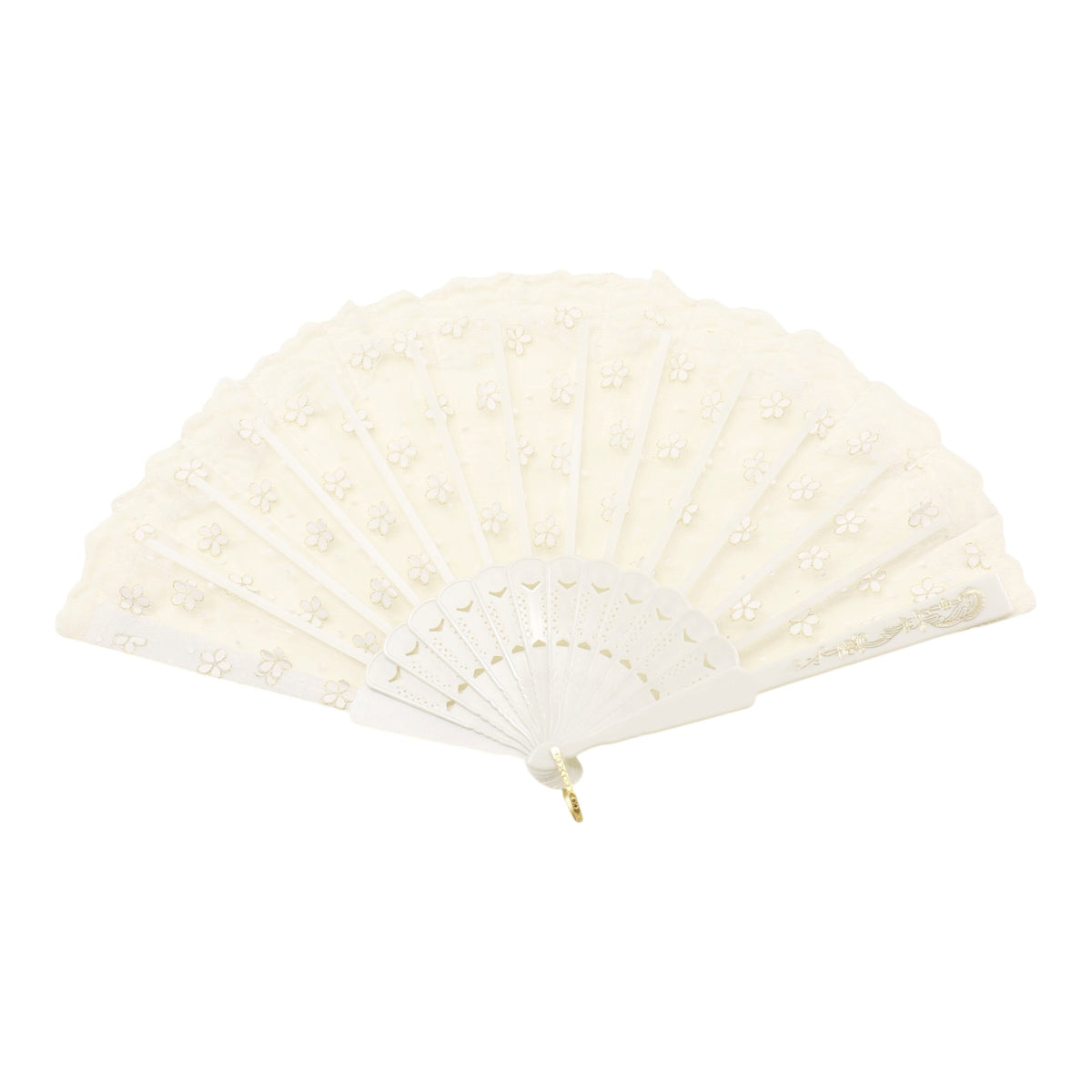 White Lace Transparent Gold Glitter Flora Hand Held Folding Fan JF6804-30A (12PC)