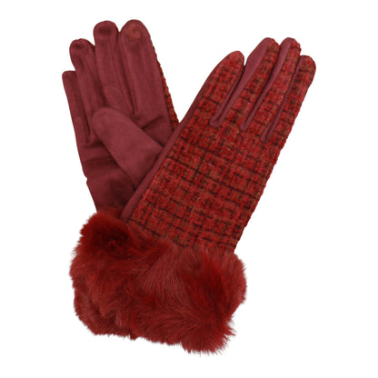 Women's Fur Check Pattern Touch Screen Gloves GL184.. (12PAIR)