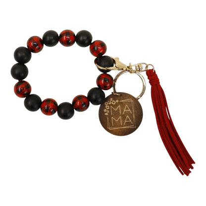 Multi Color Beaded Keychain Bracelet With Tassel JK6226-2. (12PC)