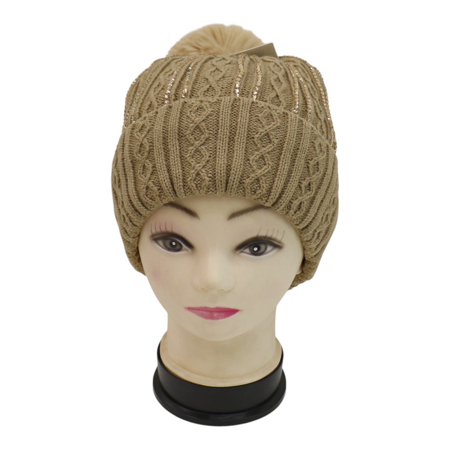Pom Pom Rhinestone Decor Beanie H20-42. (12PC)