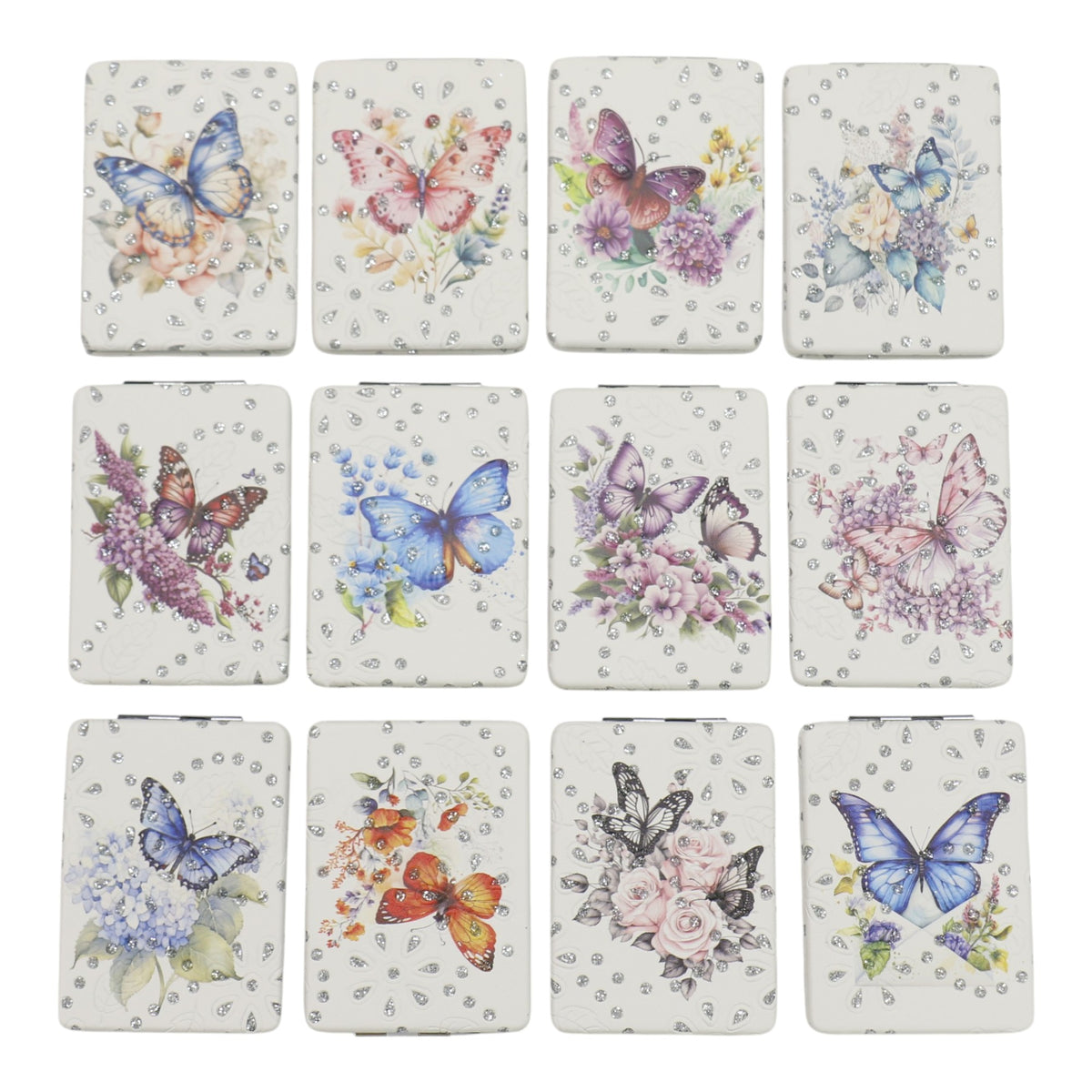 Butterfly Floral Rectangular Glitter Compact Makeup Mirror JM6423-16 (12PC)