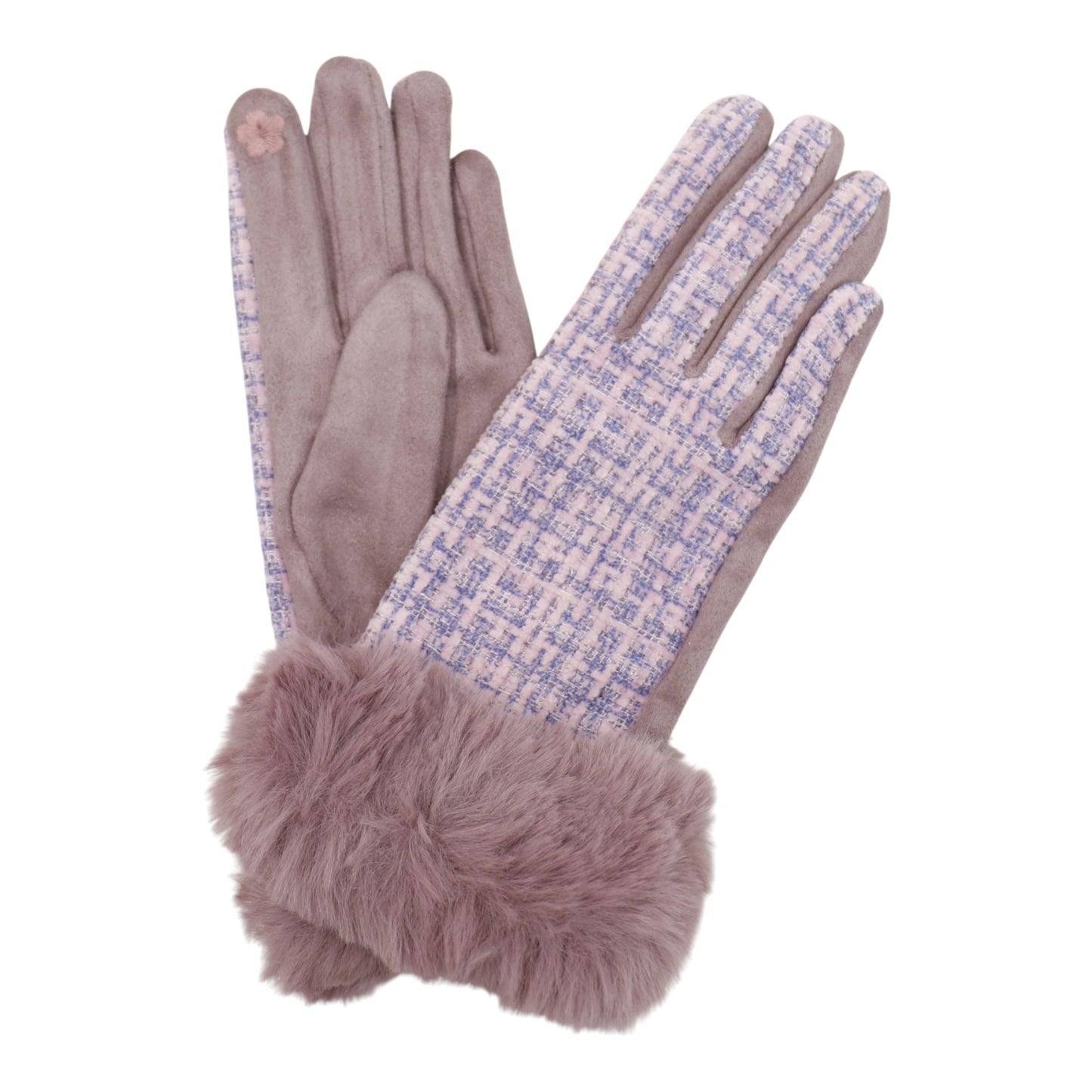 Women's Fur Check Pattern Touch Screen Gloves GL184.. (12PAIR)