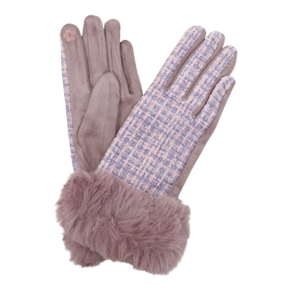 Women's Fur Check Pattern Touch Screen Gloves GL184.. (12PAIR)