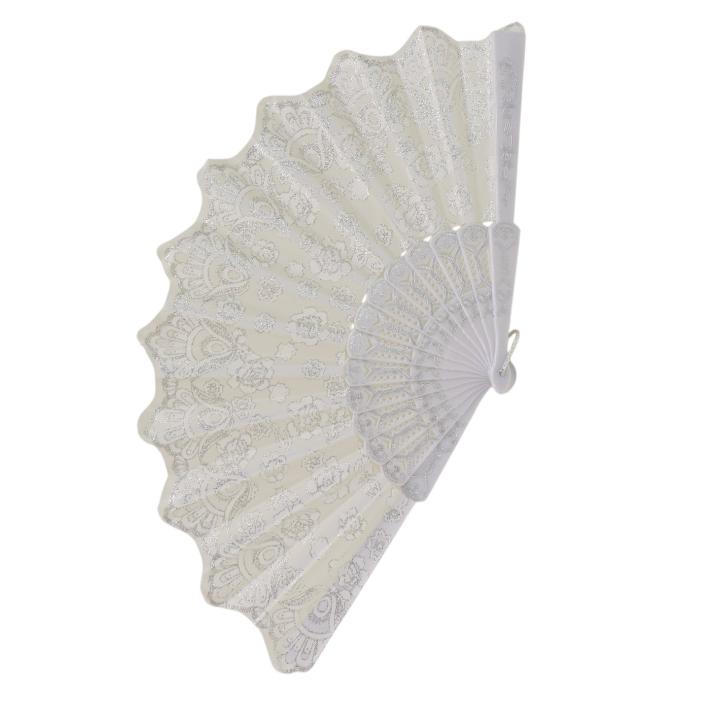Silver Floral Glitter Hand Held Folding Fan JF6323-7 (12PC)