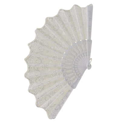 Silver Floral Glitter Hand Held Folding Fan JF6323-7 (12PC)
