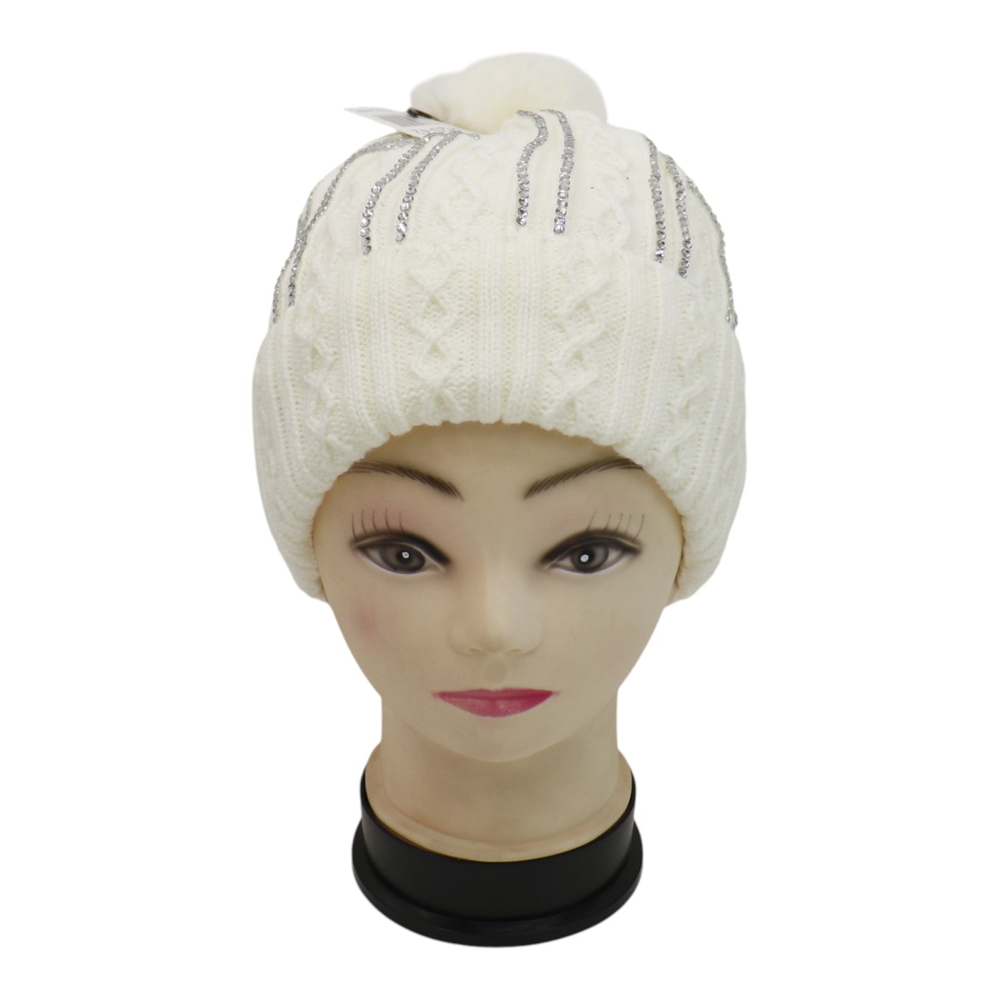 Pom Pom Rhinestone Decor Beanie H20-42. (12PC)