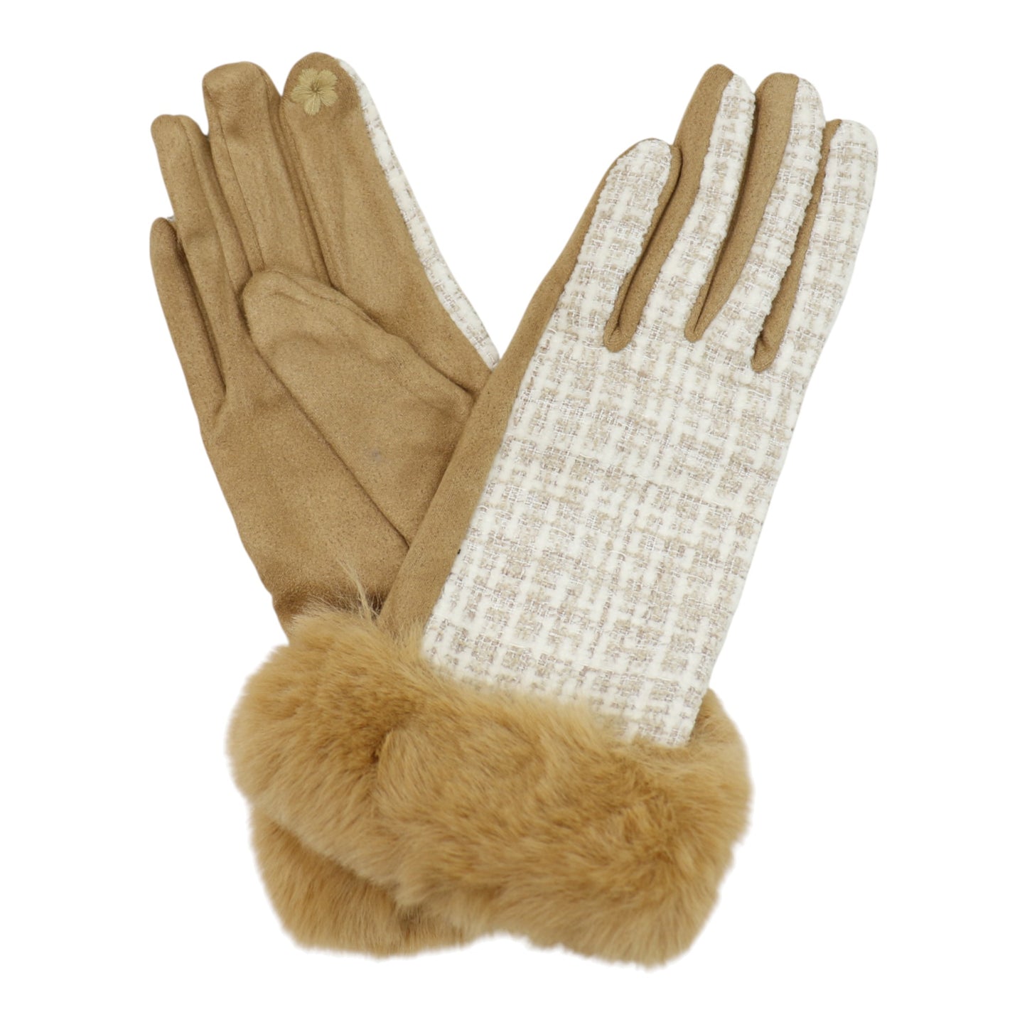 Women's Fur Check Pattern Touch Screen Gloves GL184 (12PAIR)