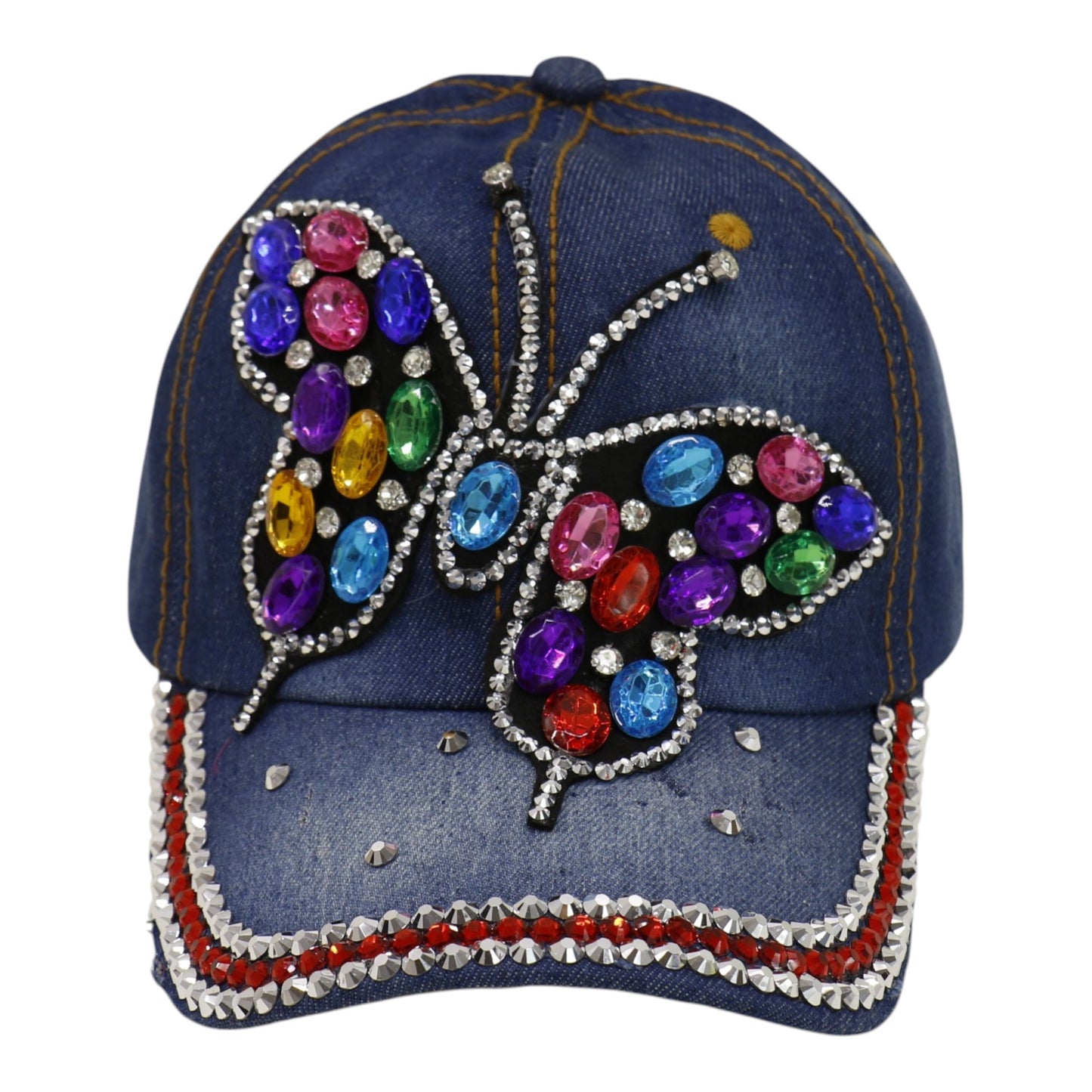 Women's Denim Rhinestone Rainbow Butterfly Cap HA6323-30 (12PC)