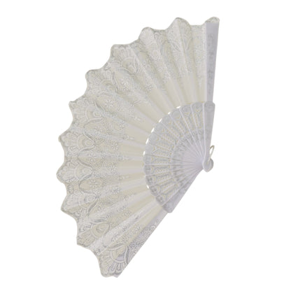 Silver Floral Glitter Hand Held Folding Fan JF6323-7 (12PC)