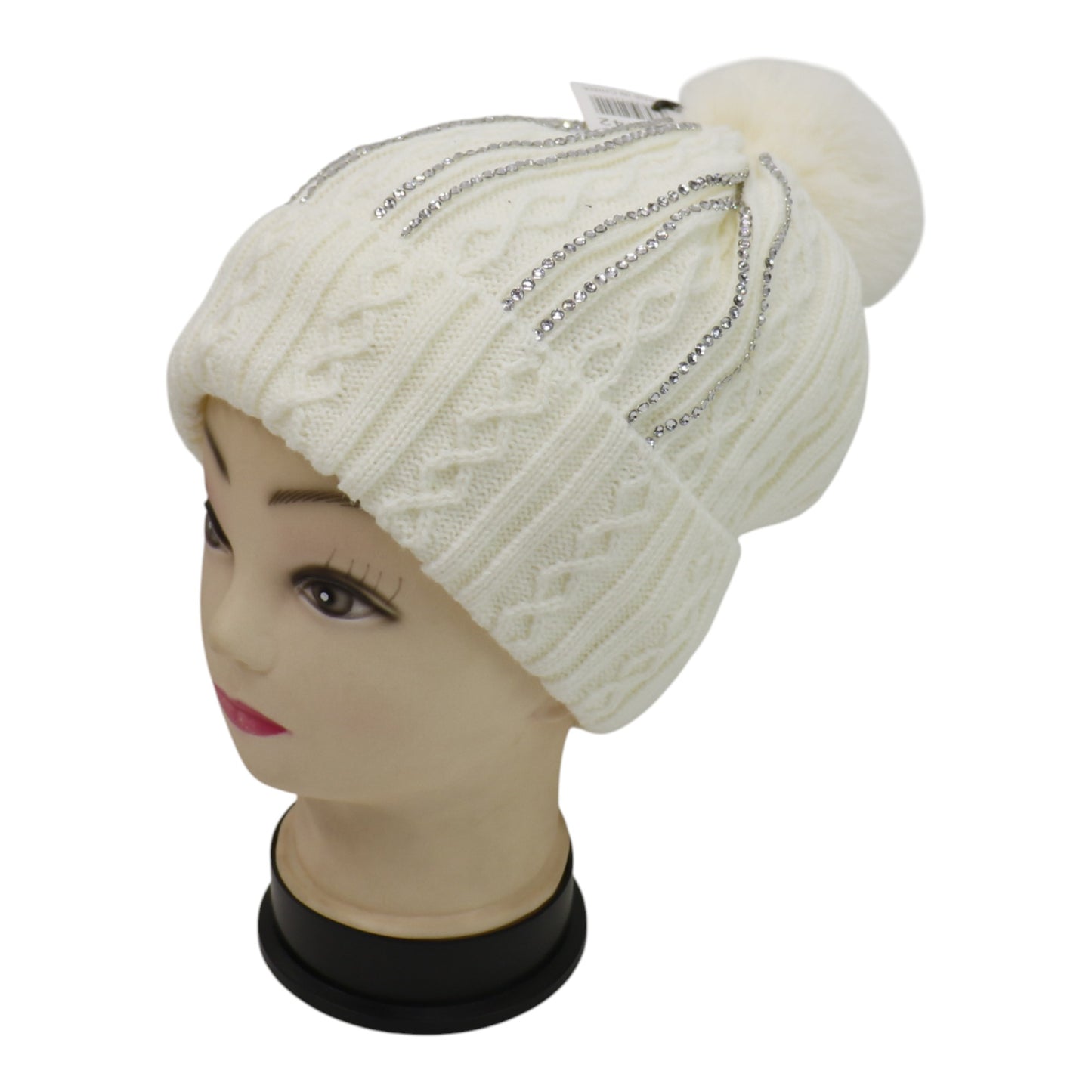 Pom Pom Rhinestone Decor Beanie H20-42. (12PC)