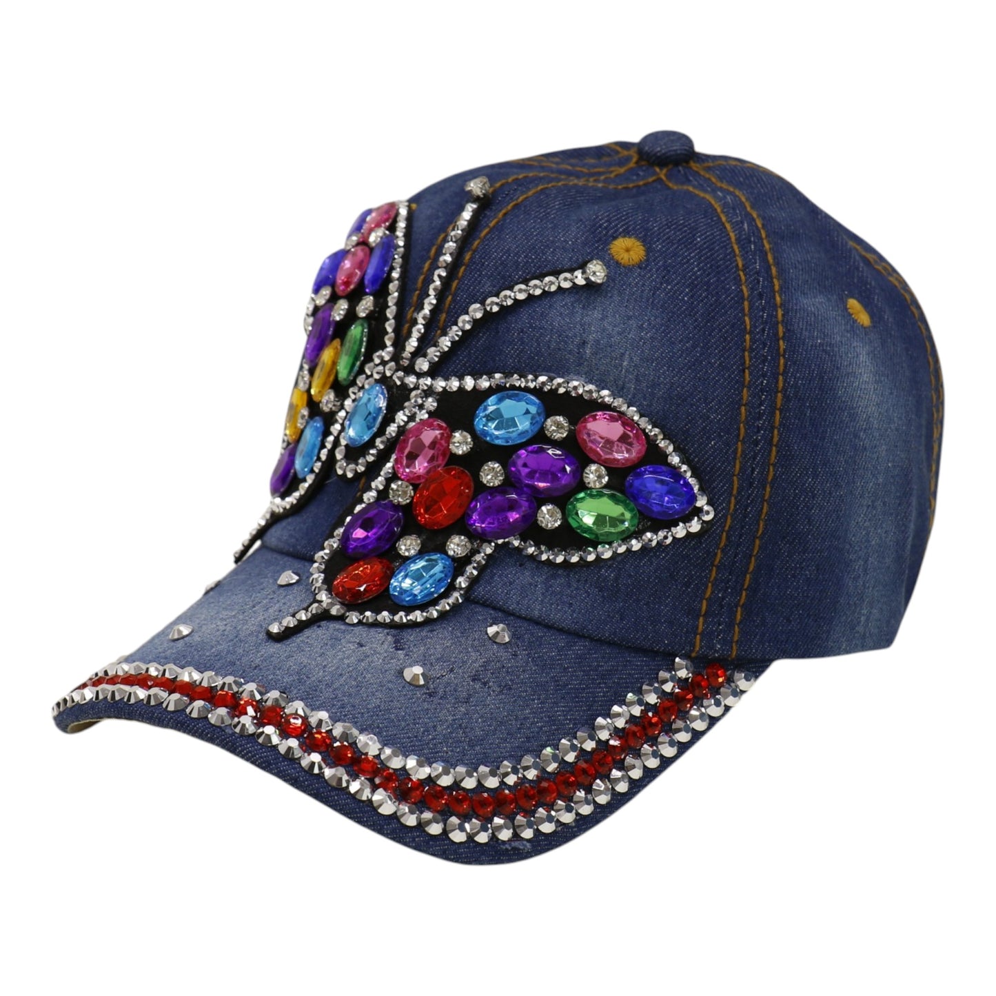 Women's Denim Rhinestone Rainbow Butterfly Cap HA6323-30 (12PC)