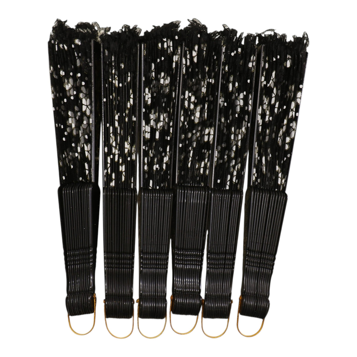Black Lace Transparent Gold Glitter Flora Hand Held Folding Fan JF6804-30 (12PC)