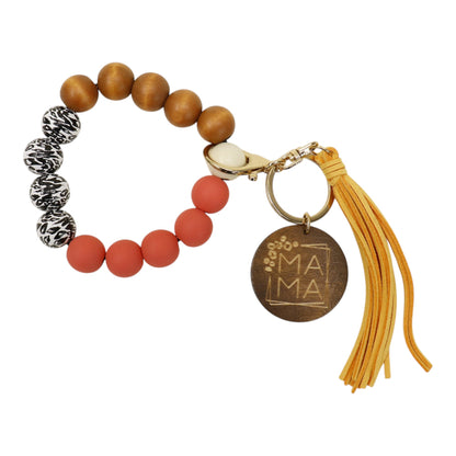 Multi Color Beaded Keychain Bracelet With Tassel JK6226-2. (12PC)