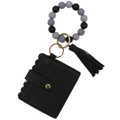 Silicone Bracelet with Multi Color Leather Wallet Tassel JB6126-18 (12PC)