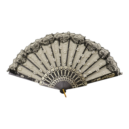 Black Lace Transparent Gold Glitter Flora Hand Held Folding Fan JF6804-30 (12PC)