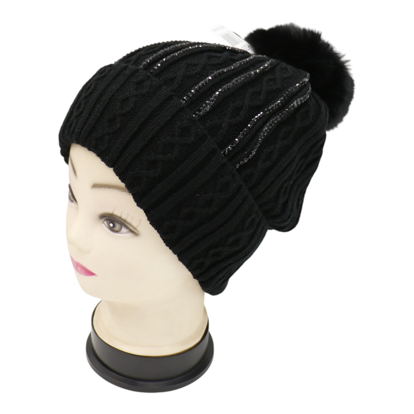 Pom Pom Rhinestone Decor Beanie H20-42. (12PC)