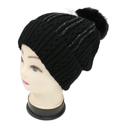 Pom Pom Rhinestone Decor Beanie H20-42. (12PC)