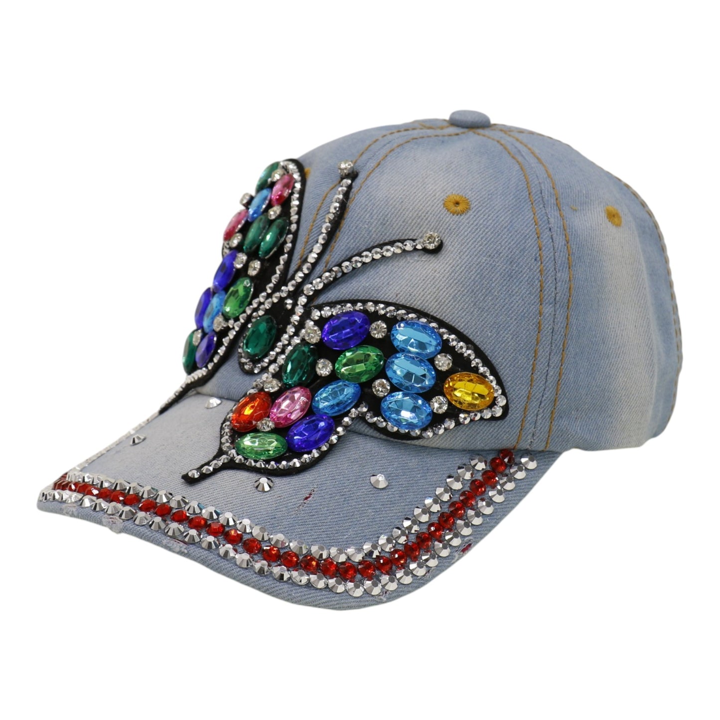 Women's Denim Rhinestone Rainbow Butterfly Cap HA6323-30 (12PC)