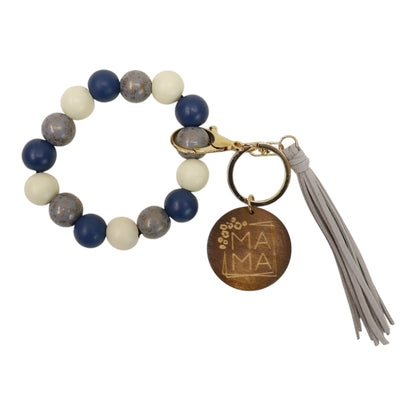 Multi Color Beaded Keychain Bracelet With Tassel JK6226-2. (12PC)