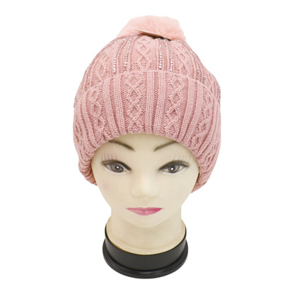 Pom Pom Rhinestone Decor Beanie H20-42. (12PC)