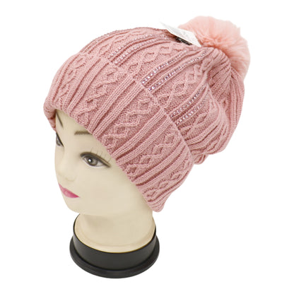 Pom Pom Rhinestone Decor Beanie H20-42. (12PC)