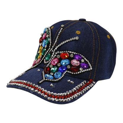 Women's Denim Rhinestone Rainbow Butterfly Cap HA6323-30 (12PC)