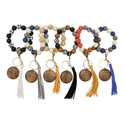 Multi Color Beaded Keychain Bracelet With Tassel JK6226-2. (12PC)