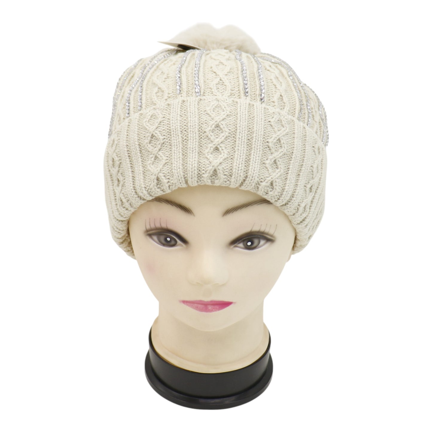 Pom Pom Rhinestone Decor Beanie H20-42. (12PC)