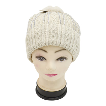 Pom Pom Rhinestone Decor Beanie H20-42. (12PC)