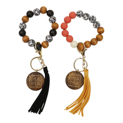 Multi Color Beaded Keychain Bracelet With Tassel JK6226-2. (12PC)