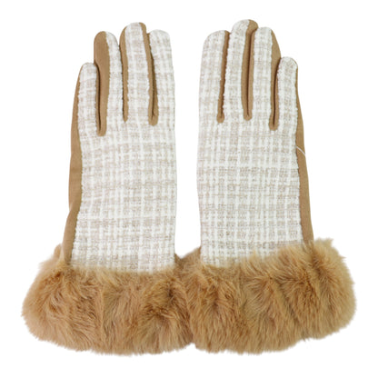 Women's Fur Check Pattern Gloves GL184 .(12PAIR)