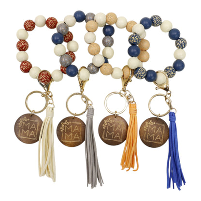 Multi Color Beaded Keychain Bracelet With Tassel JK6226-2. (12PC)