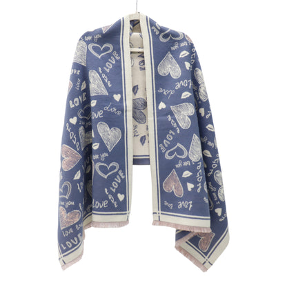 Cashmere Feel Winter Reversible Love N Heart Pattern Scarves SCF4827-23 (12PC)