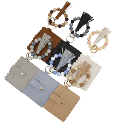 Silicone Bracelet with Multi Color Leather Wallet Tassel JB6126-18 (12PC)